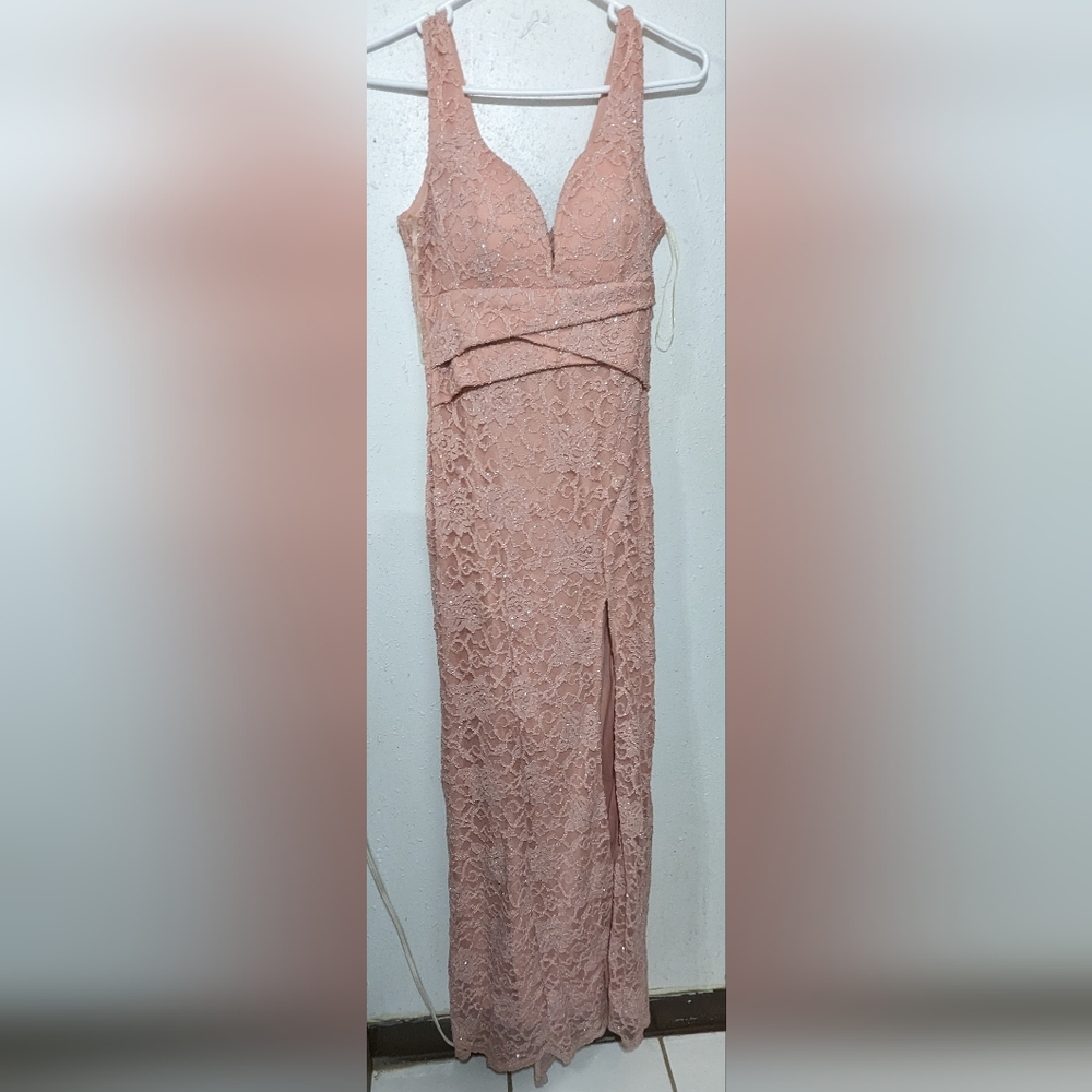 Pink evening gown with leg slit